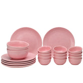 Handcrafted Ceramic Stoneware Dinner Set Of 20 Pcs With Serving Bowl Set - Pastel Pink | 6 Dinner Plates, 10.6 Inch Each + 12 Small Dinner Bowl, 180ml Each+ 2 Serving Bowl, 1000ml Each | Serving For 6